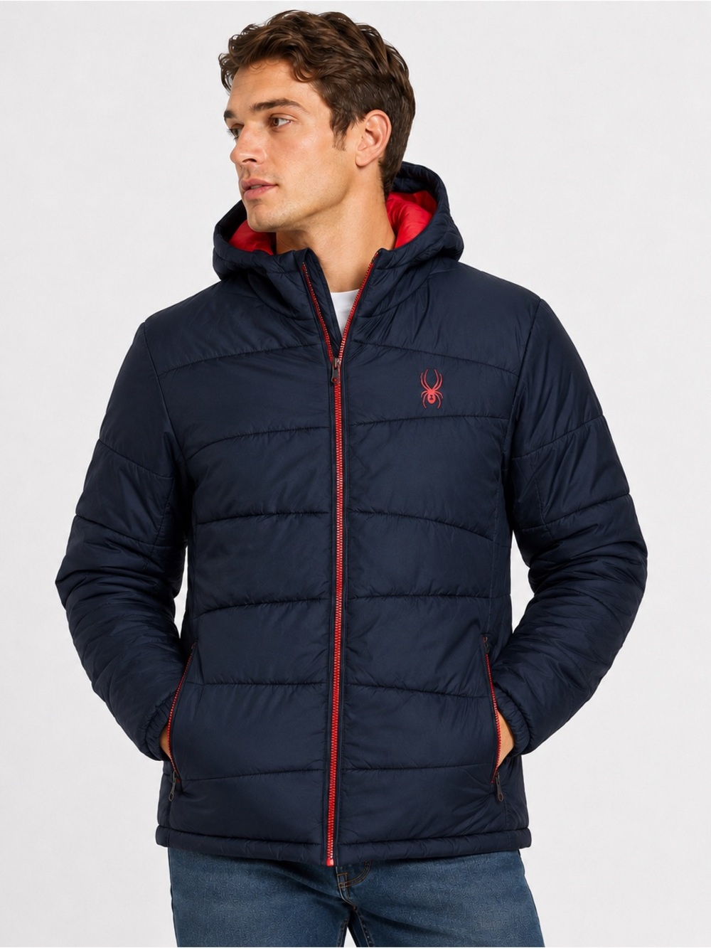 Spyder Hooded Nexus Jacket Puffy Coat Mens Medium Navy Puffer Winter Lightweight